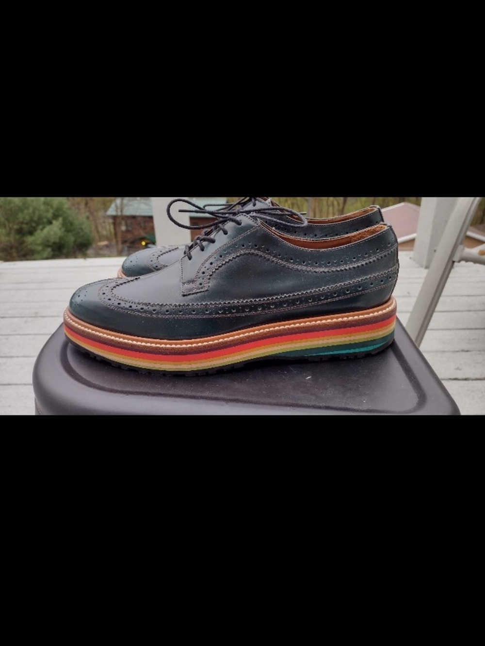 Paul Smith Black Leather Brogue Derby with Rainbow Platform